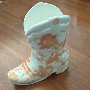 White and Orange Ceramic Boot Candle